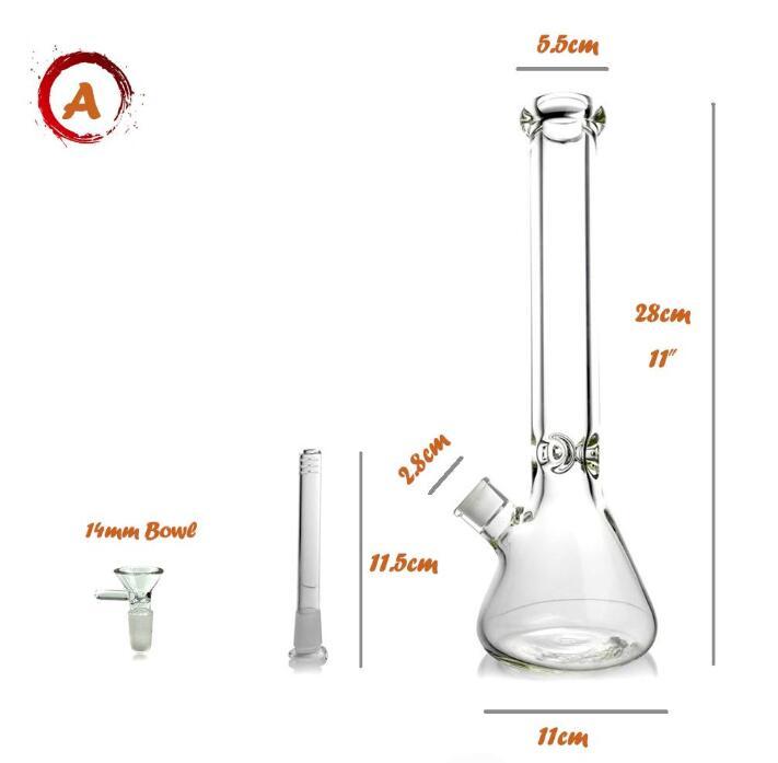 

28cm hot selling wholesale 11" base clear beaker bongs thickness hookah smoking chicha glass water pipe bong with ice 14mm bowl joint 28cm