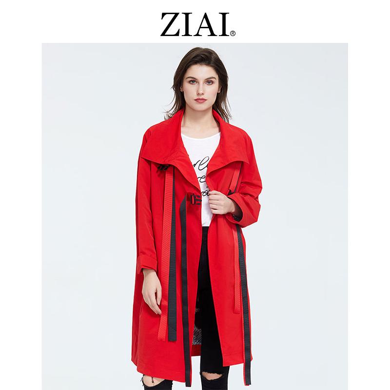 

ZIAI2020 Women's autumn windbreaker Euramerican coat Loose version Stand collar ribbon buckle decoration trends Cardiga ZS-8617, 6 black
