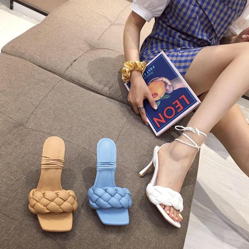 

2021 Woman 9cm High Heels Slippers Open Toe Heels Summer Sandals Slippers Prom Platform Stripper Blue Mule Shoes, White