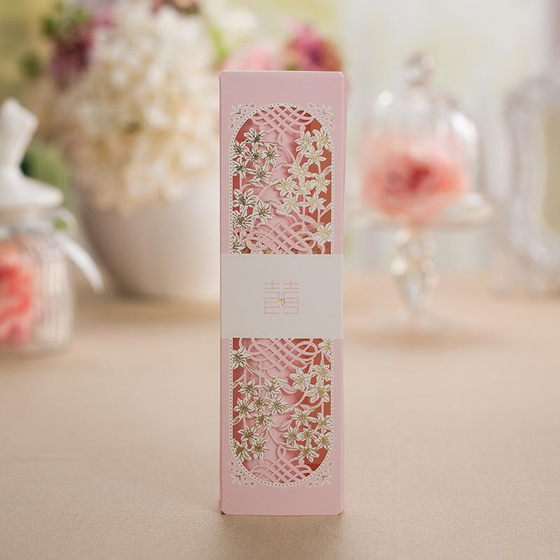 

50pieces Chinese wedding invitation, invitation card, pink invitation, scroll wedding gift XQ1605-f cards