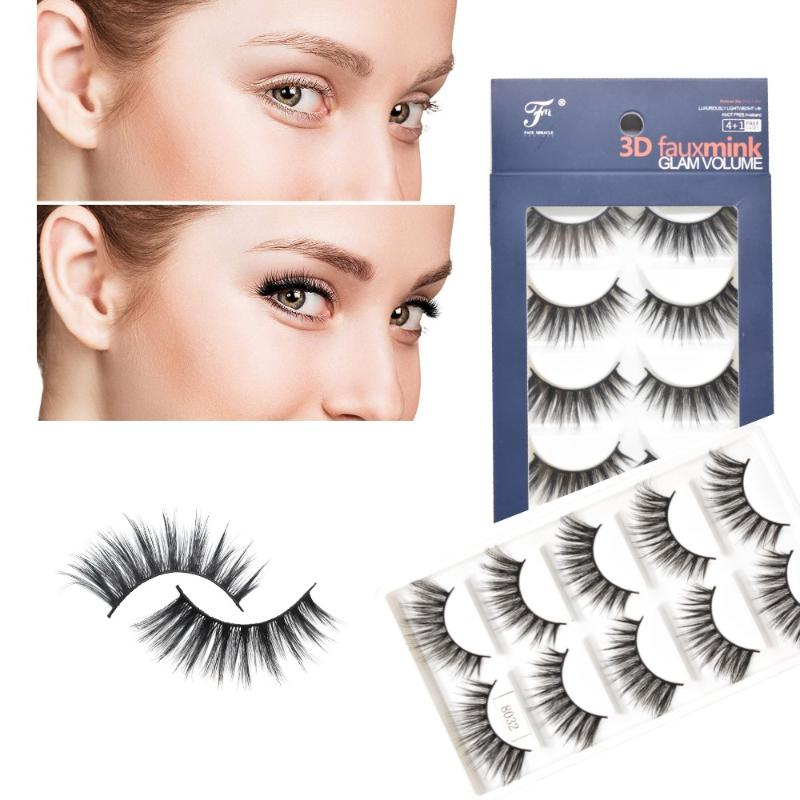 

3D NEW YORK Faux Mink Beauty Eyelashes GLAM Volume Set Makeup Silk Fake Lashes 5 Pairs