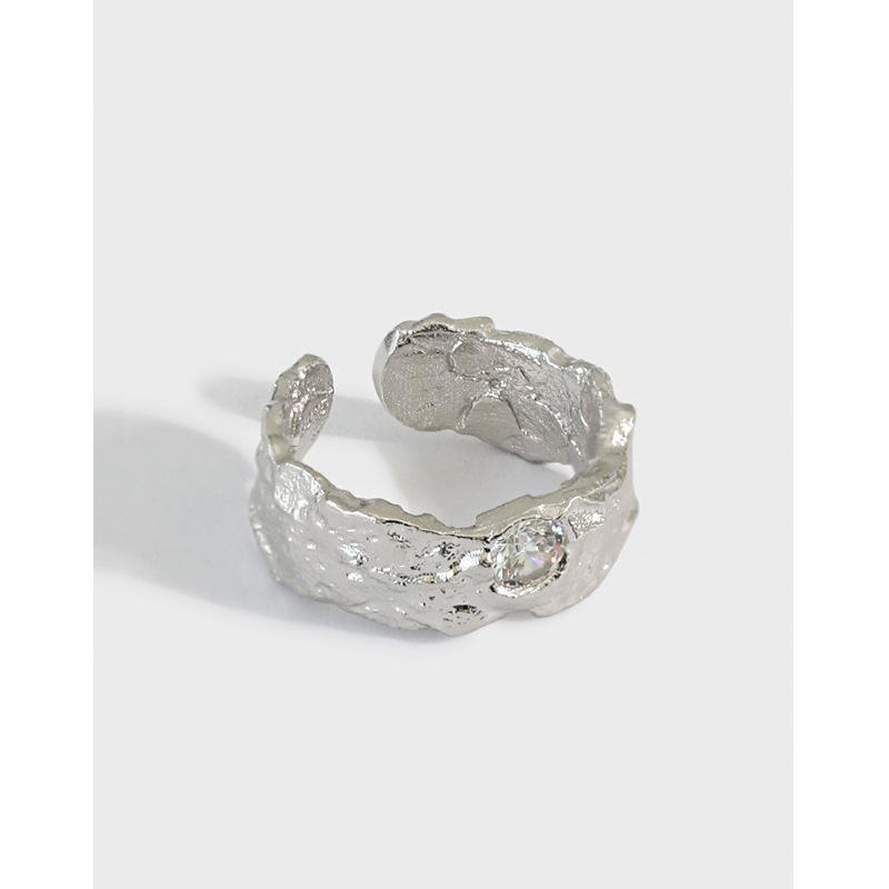 

Cluster Rings SHANICE S925 Sterling Silver Open Ring Ins Niche Design Sense Irregular Surface Texture Zircon Exquisite CZ Stone Adjustable