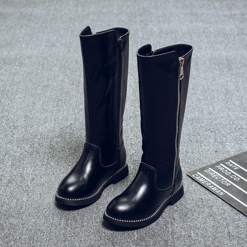 

2020 winter girls genuine leather high boots children snow boots1, Black cotton