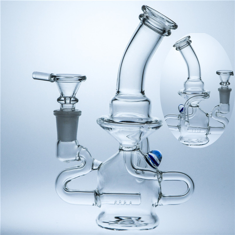 

Round Base Bong Recycler Dab Rig Glass Water Bong Smoking Hookah 14mm Joint Bowl with Blue Dot Glass Bong Glass Water Bongs