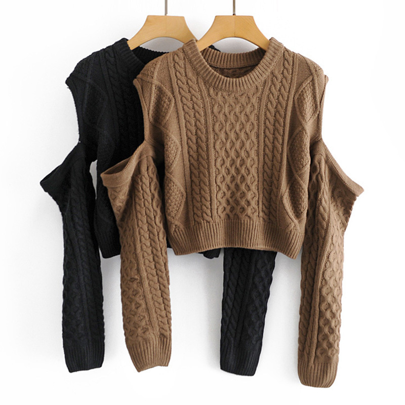 

2021 New Autumn Winter Off Shoulder Knitted Sweater Women Solid O-neck Plus Size Long Pullovers Knitting Jumper T357