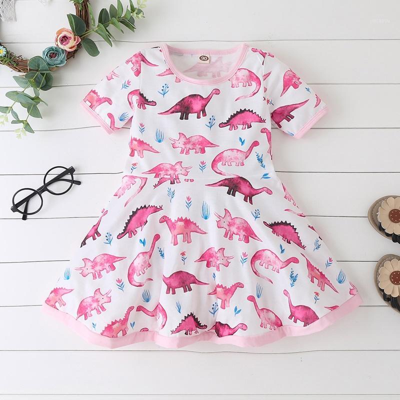 

2020 New Summer Baby Girl Dress Cartoon Animal Print A-line Casual Girls Dress Short Sleeve Holiday Cotton Toddler Girl Sundress1, Pk