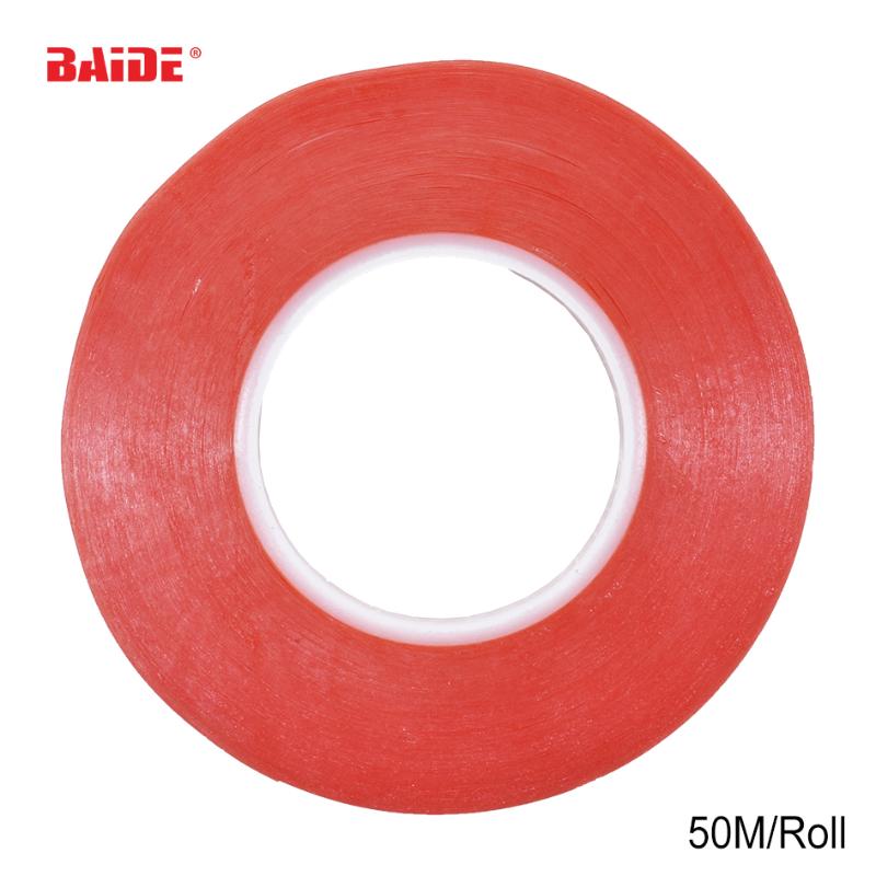 

6mm-12mm * 50m Rojo Acrilico Gel de Alta Resistencia Cinta Adhesiva de Doble Cara/Etiqueta Adhesiva 300pcs/lot