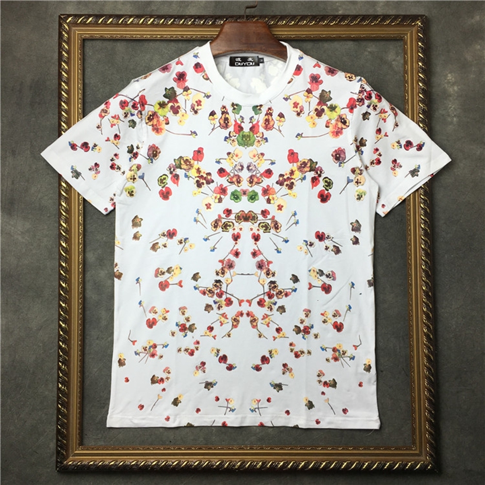 

Printed Cotton Casual Short Sleeve Fashion Shirt Street Style Cool Breathable Fabric Men T-shirt Rg67, White