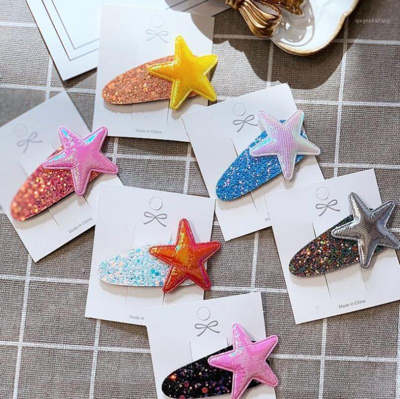 

6-10pcs/set Glittery Gradient PU star snap hair clip for girls toddlers Sequin Starfish 5cm hairpin kids girl hair accessories1