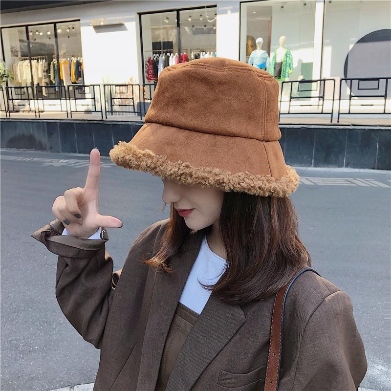 

Wide Brim Hats Winter Wool Bucket Hat For Women Girls Fashion Solid Thick Warm Plush Fisherman Cap Faux Fur Bob Ladies Travel Panama