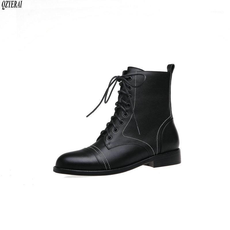 

QZYERAI Autumn winter Genuine leather Female boots Riding boots Women's black cowhide Women's shoes Size 34-431