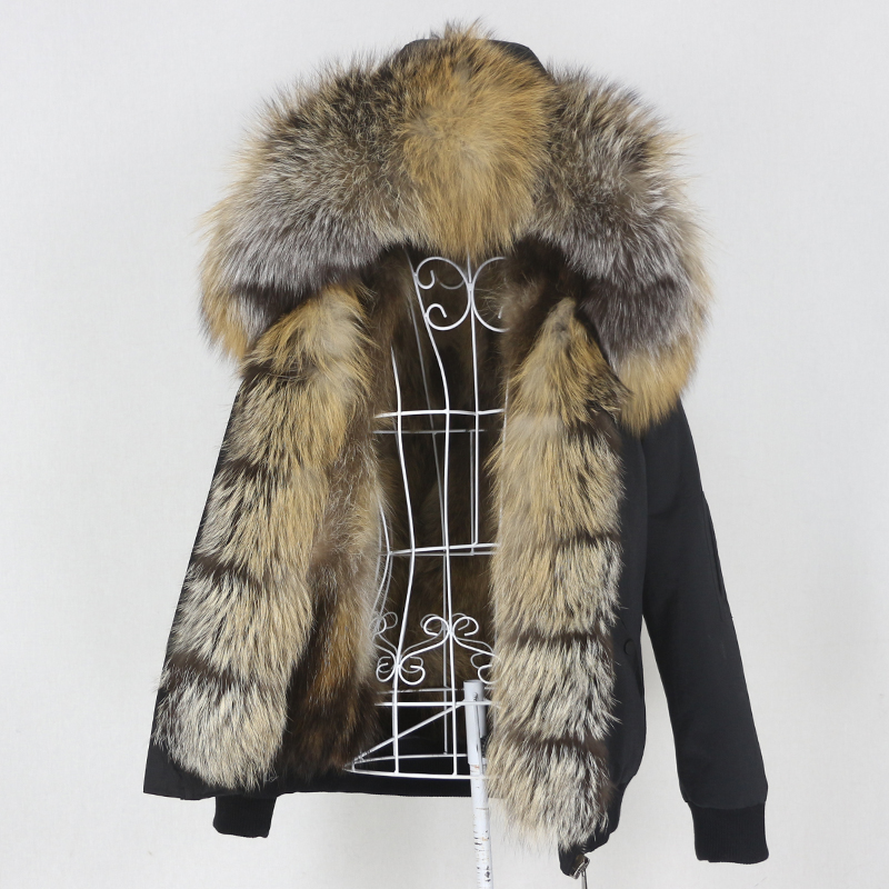 

OFTBUY 2020 New Waterproof Bomber Parka Winter Jacket Women Real Fox Fur Coat Natural Fur Outerwear Hood Streetwear Detachable, Full black