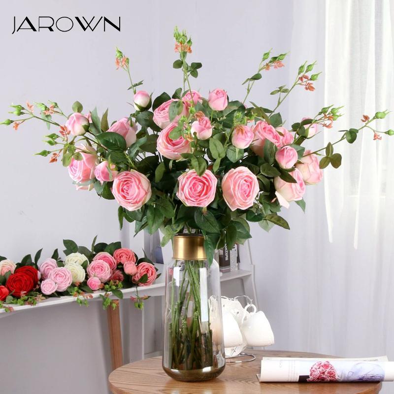 

JAROWN Artificial 2 Heads Rose Real Touch Latex Decorative Rose Wedding Party Home Flower Arrangement Decoration Fake Flores1, Pink
