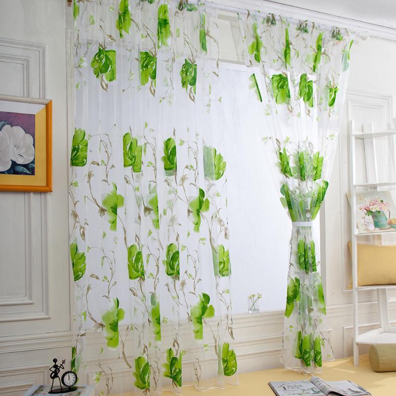 

Vines Leaves Tulle Door Window Curtain Drape Panel Sheer Scarf Valances Drapes In Living Room Home Decor Sheer Voile Valances @D1, White