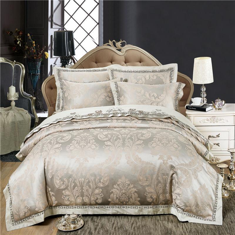 

4/6Pcs Luxury Silk Cotton Jacquard Classics Home Arts Bedding Set Smooth Duvet Cover Bed Sheet Queen Size King Pillowcases, Xf7