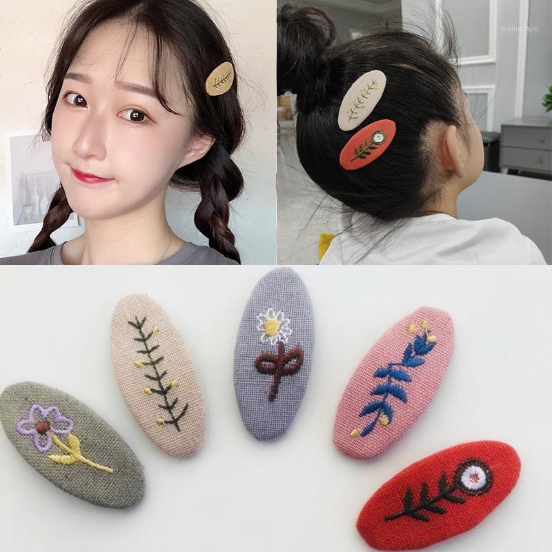 

New Ins Korean Cloth Barrettes Protect Bb Clip Embroidery Flower Hair Clips For Girls Kids Hair Accessories1, Red