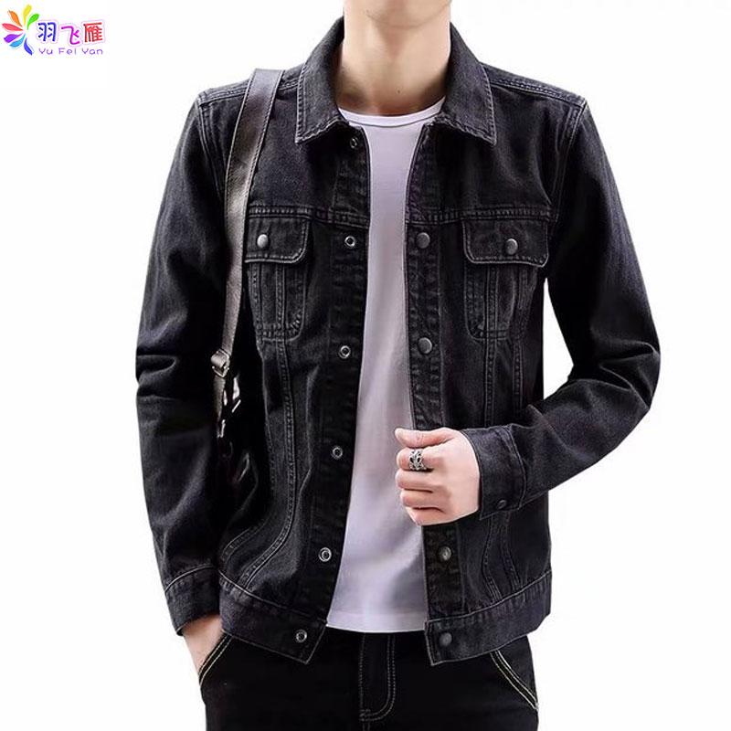 

Spring Autumn Men's Denim Jacket Casual Single Breasted Solid Black Cotton Jeans Jacket Mens Denim Jackets Jaquetas Chaquetas, Image color