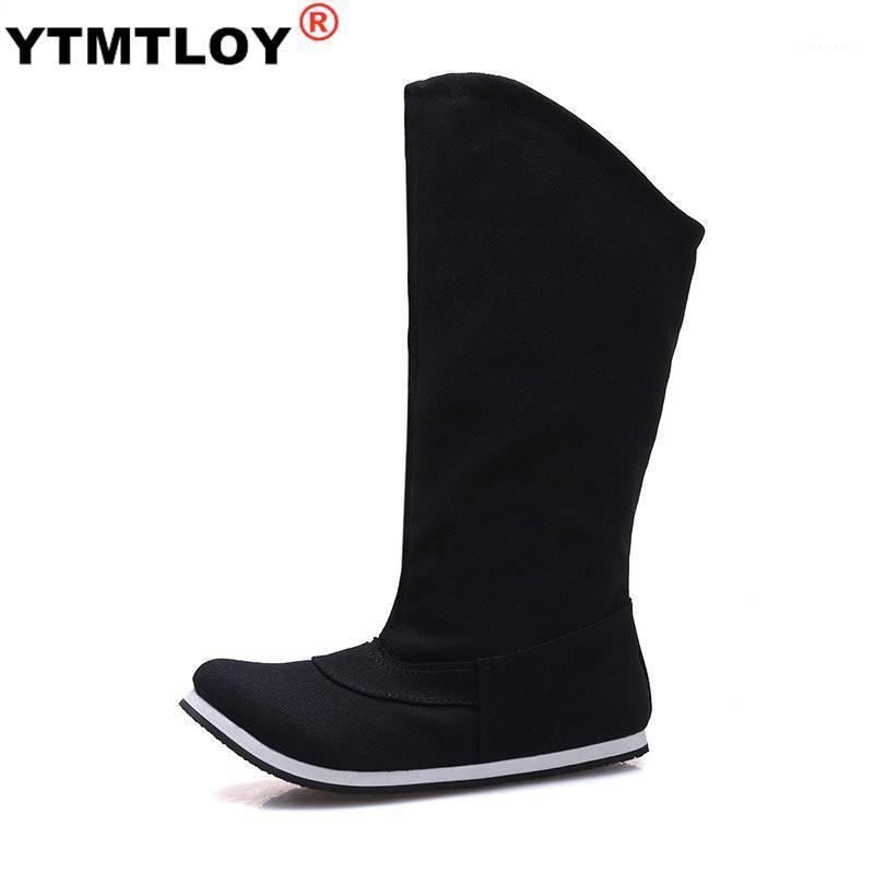 

Shoes Woman New Fashion Boots Winter Women's Ladies Costume Retro Court Mid-calf Big Size Flat With Long Boots Women Ladies1, Black