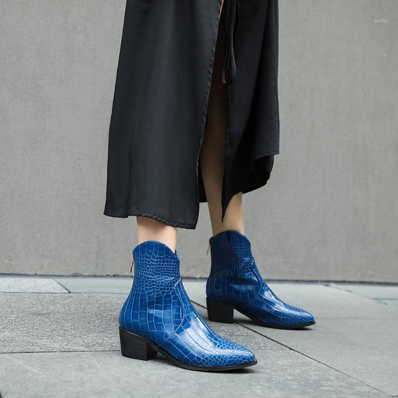 

Women's Ankle Boots Casual Low High Heels Autumn Winter Shoes Woman Pointed Toe Zipper Booties Green Golden bottes femme Zapatos1, Black