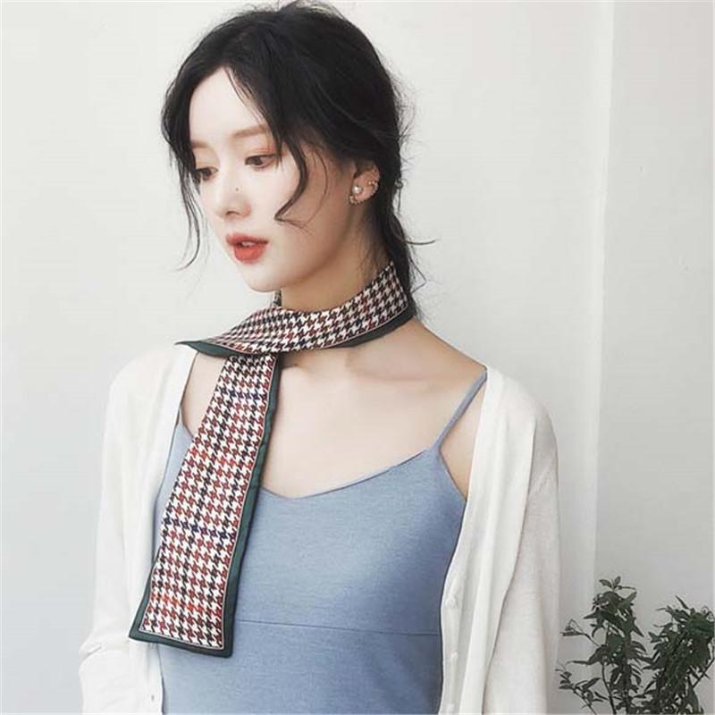 

2021 new hijab scarf women bandana silk scarf foulard femme hair lovely Double sided lattice Long Versatile silk ribbon