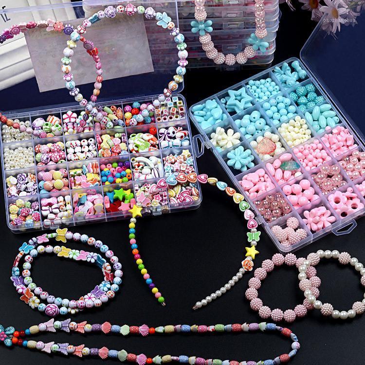 

Earrings & Necklace 24 Grid Colorful Acrylic Beads DIY Bracelets Toy Girls Handmade Jewelry Accessories Environmental Friendly Children, Silver