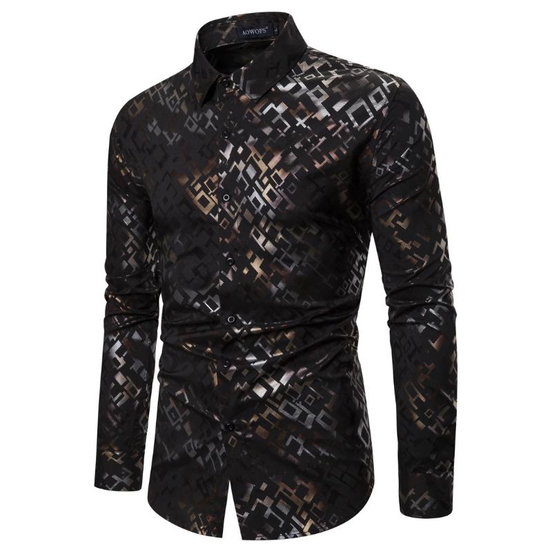 

Mens Shirts Casual Slim Fit Spring 2020 Gold Bronzed Stretch Shirt for Men, Black