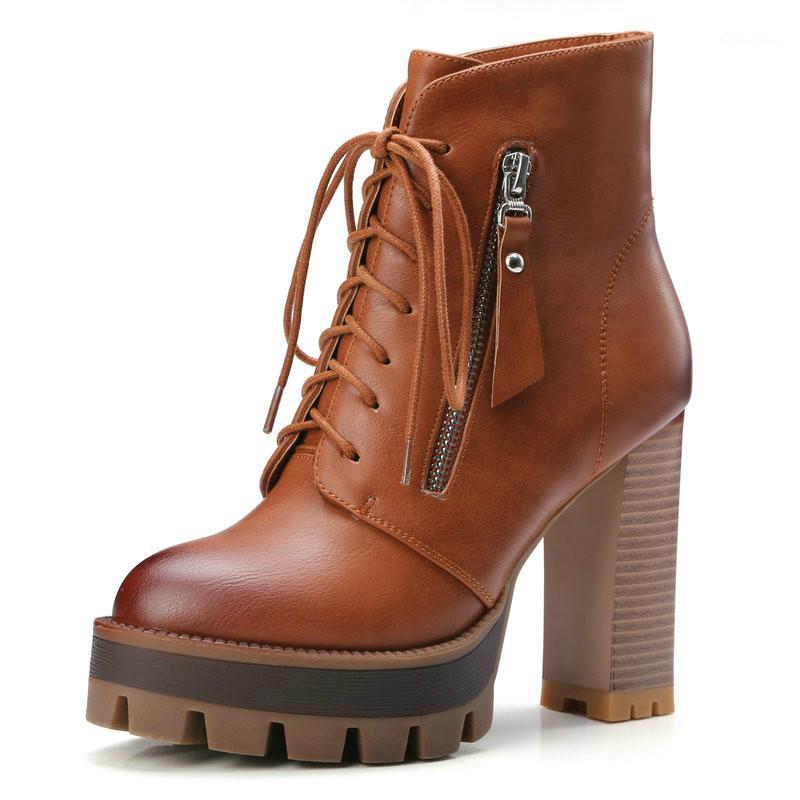 

2020 women super high heels boots lace up dress shoes woman platform spring autumn ankle boots woman large size 41 421, Black