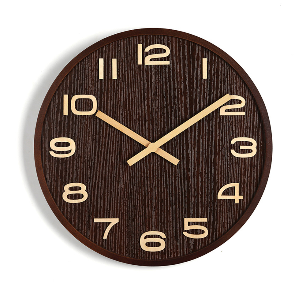 

16/14/12/10'' Wooden Decorative Wall Clock Round Shape Numeral Design Simple Style Hanging Clock for Home Decoration