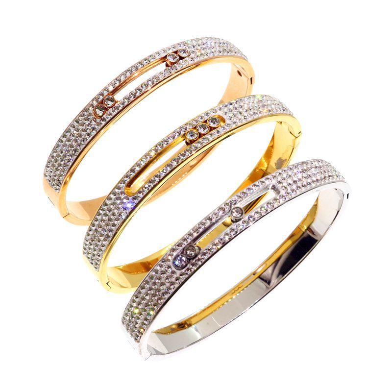 

Bangle 2022 Titanium Steel Jewelry Men And Women Couples Full Diamond Bracelet Clasp Rose Gold