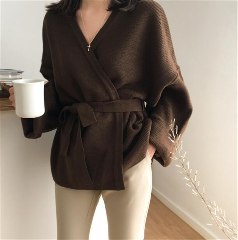 

2021 New Fall Female Sweater Loose Short Korean with Low-necked Nightgown Pure Cardigan Sueter Mujer ZXMN, Haji