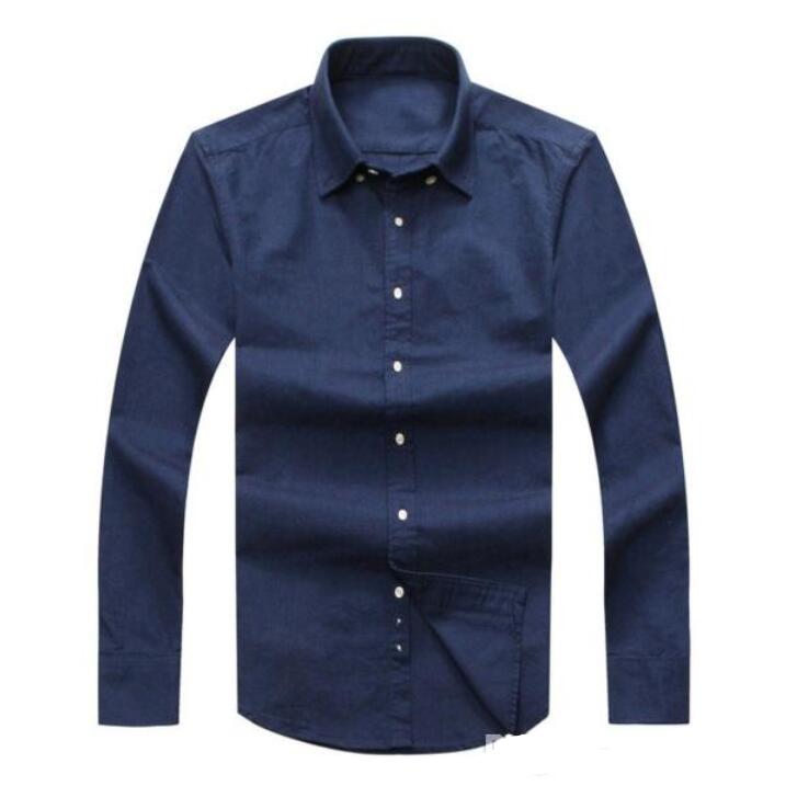 2019New autumn and winter men's long-sleeved cotton shirt pure men's casual POLOshirt fashion Oxford shirt social brand clothing