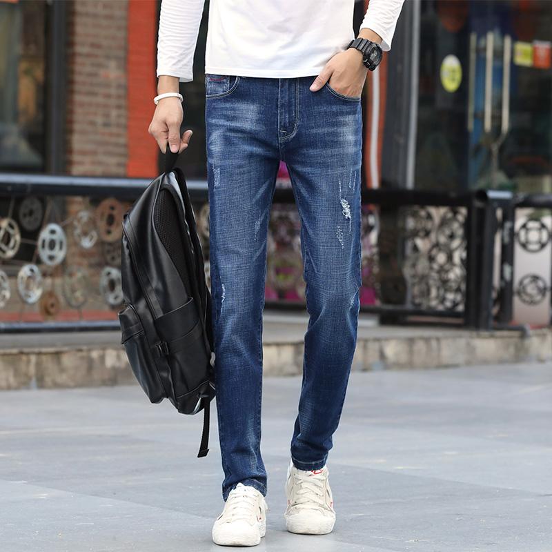 

Men's Jeans Spring Winter 2020 New Warm Slim Fit Business Fashion Thicken Denim Trousers Black Blue Jeans Men