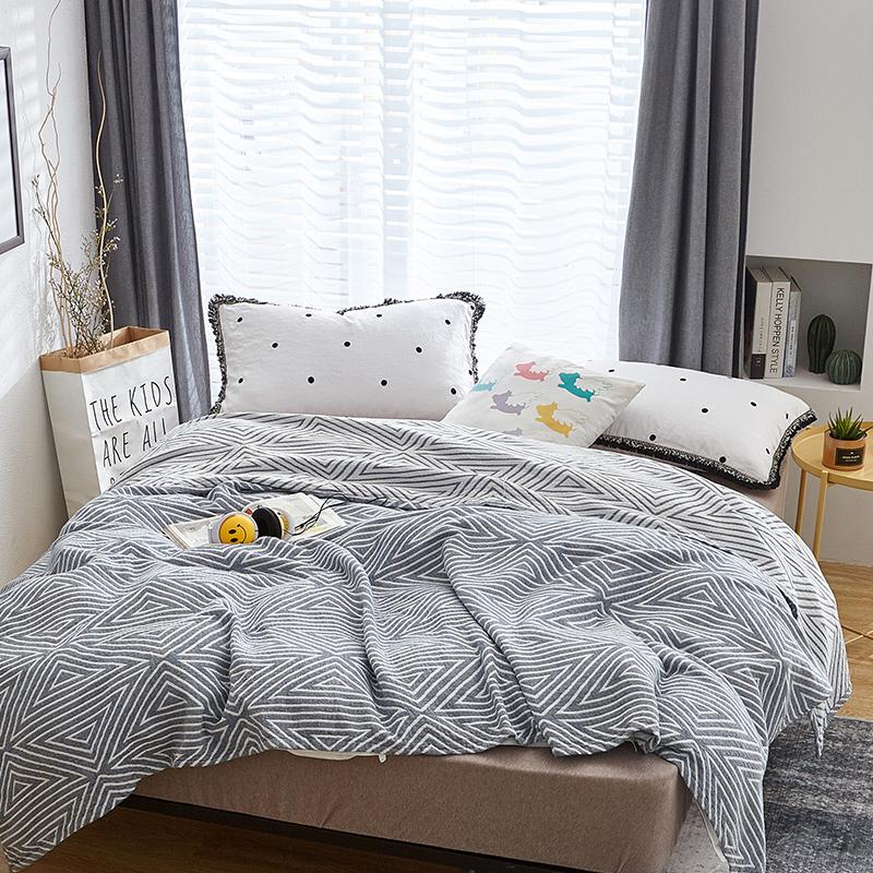 

Soft Cotton Yarn Dyed Gauze Summer Blanket Leaf Stripe Plaid Geometric 150*200cm 200*230cm Throw for Sofa or Bed
