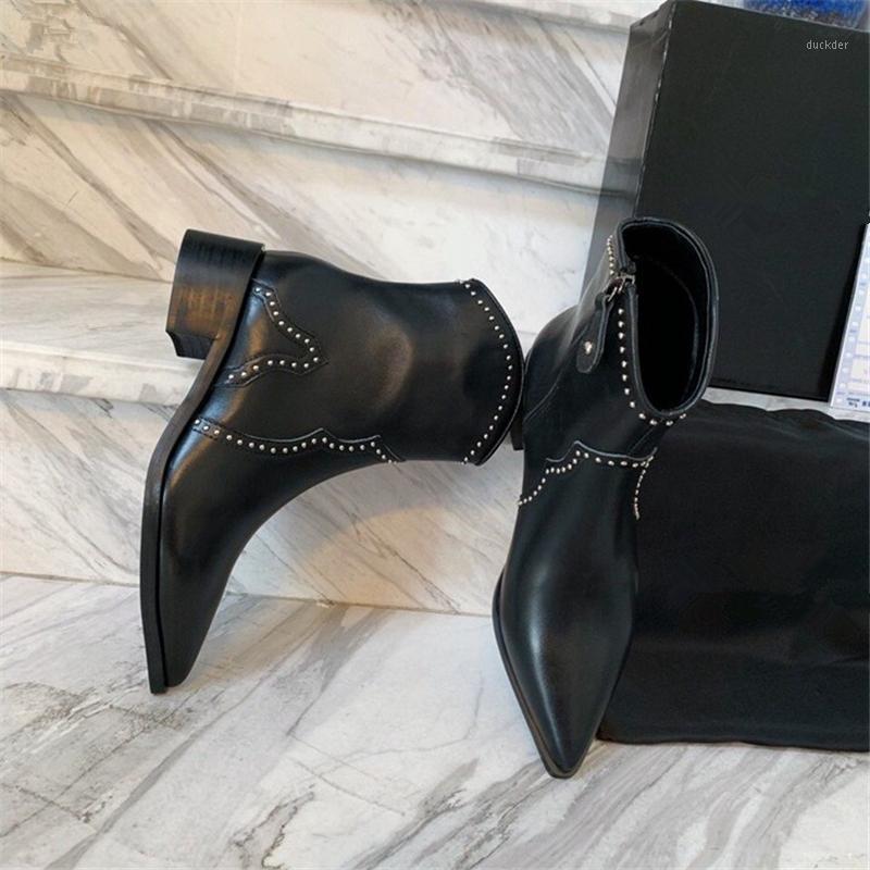 

Rivet shoes women Genuine Leather shoes Ankle Boots Low heeled boots Autumn Winter Overshoes Square rooted Pointed toed1, As show