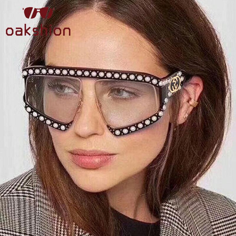 

Women Oversized Frame Pearl Half Frame Sunglasses Ladies Vintage Diamond Rhinestone Bling Sun Glasses Rivet Shades