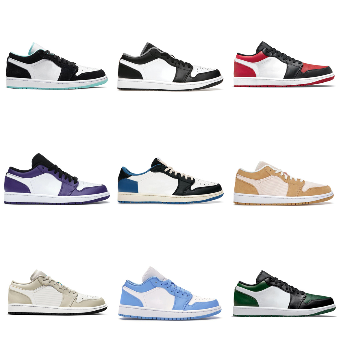 

Men Women Basketball Shoes Jumpman 1 1S Low OG SP Fragment Black Royal Sail Court Purple Game Blue Paris Shattered Backboard UNC Sneakers, Gift packaging