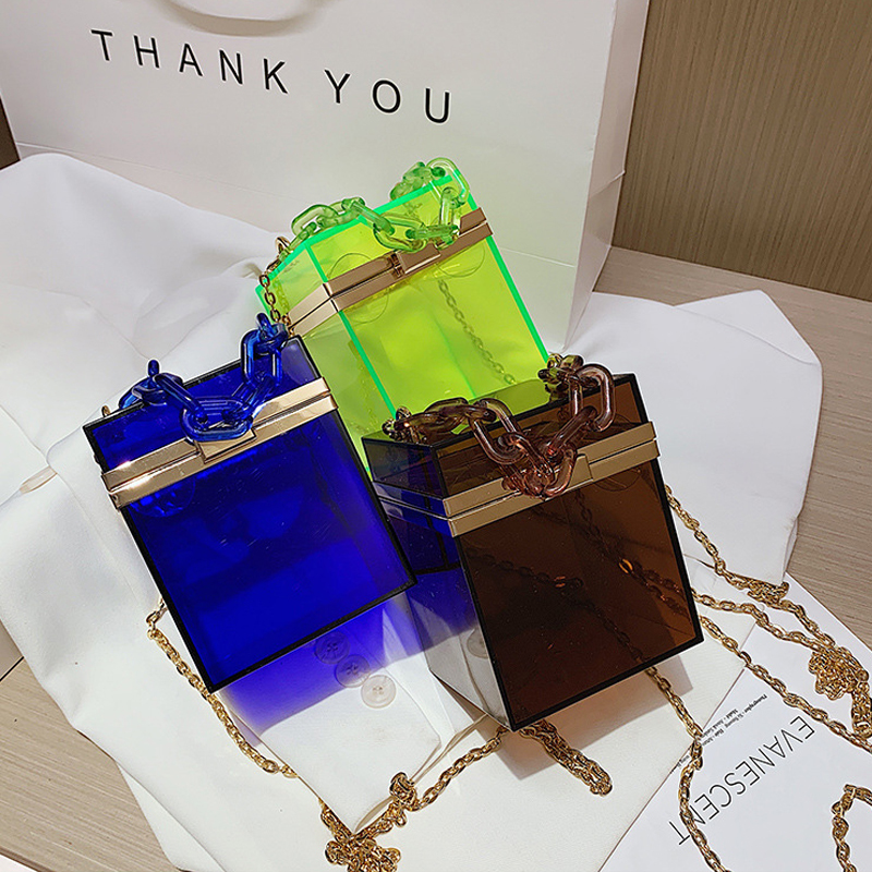

luxury acrylic box women shoulder bags designer chains handbags clear PVC crossbody messenger bag lady transparent small purses C1016, Light green