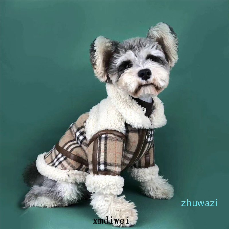 

Fashion Warm Winter Dog Jacket Grid Print Thicken Pet Coat Khaki New Style Dog Clothes Luxury Berber Fleece Pet Coats