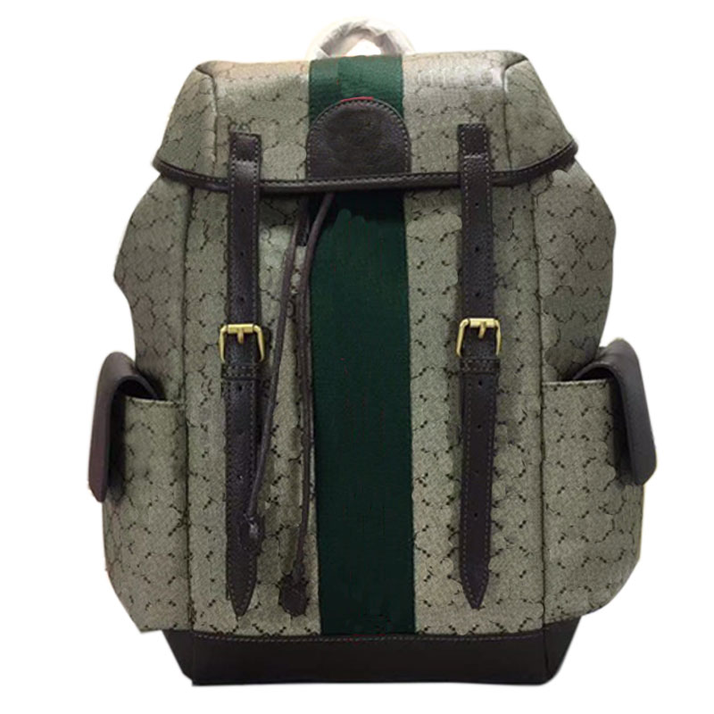 

Backpack Handbag Travelling Bags Large Capacity Package Canvas Classic Letters Red Green Weaving Interior Pocket Real Leather Patchwork Color, 24*40*16cm