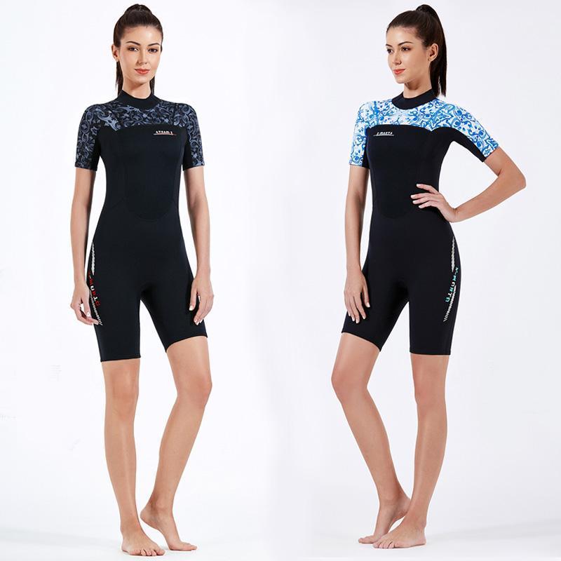

Women Wetsuit Shorty 3mm Neoprene Back Zip Printed Swimsuit for Surfing Snorkeling Kayaking Scuba Diving Suit Short Sleeve1