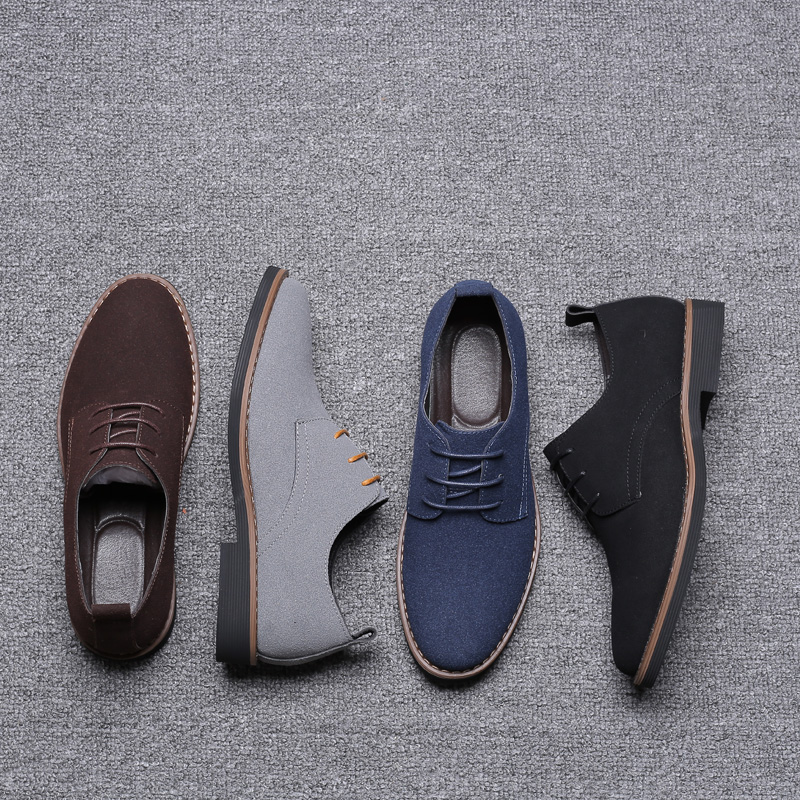 

High Quality Suede Leather Soft Shoes Men Loafers Oxfords Casual Male Formal Shoes Spring Lace-Up Style Men's Shoes 38-48, Black