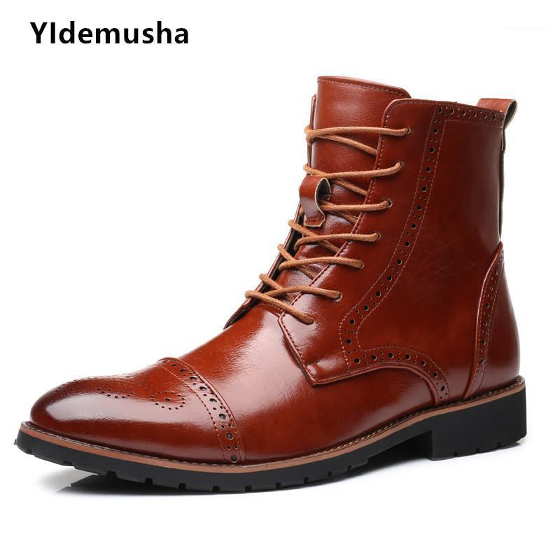 

2020 New Men Boots PU Leather Boots Autumn Shoes Casual Ankle Men Shoes Winter Lace-up Vintage Mens Winter Footwear1, Black
