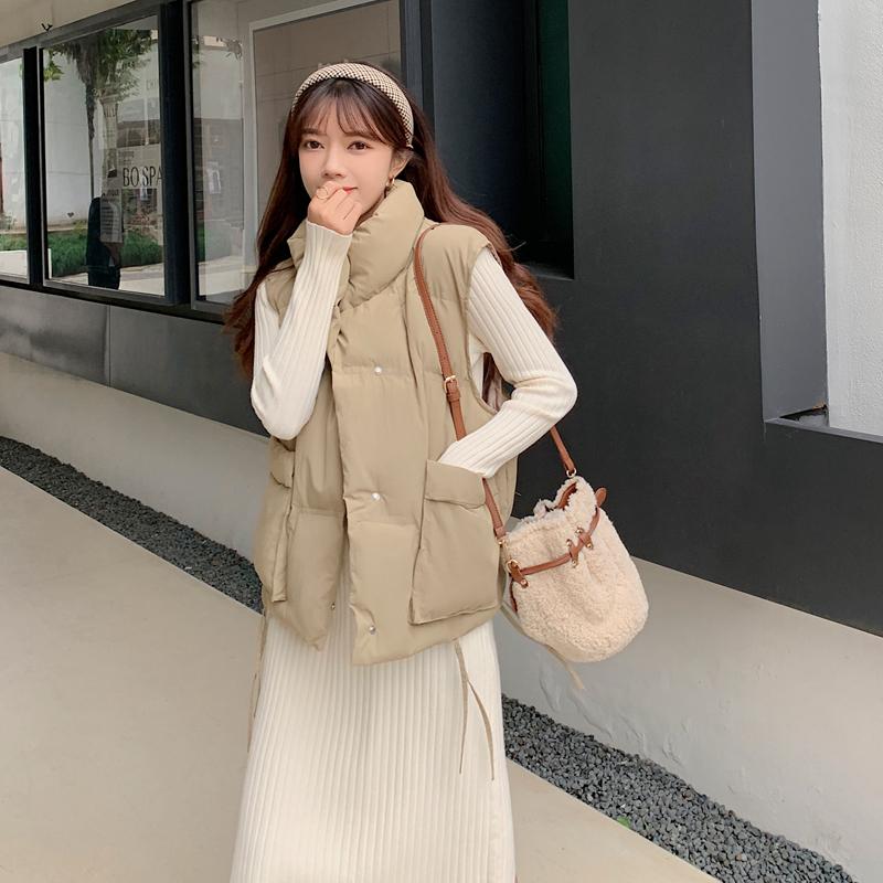 

Comelsexy Stand Collar Cotton Waistcoat Women 2021 Winter Korean Thickened Warm Drawstring Vest Jacket Female Sleeveless Coat, Black
