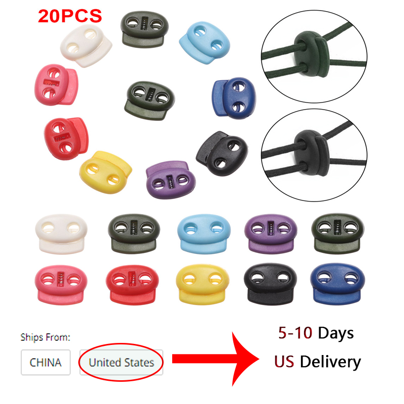 

200Pcs Plastic Stopper Double Holes Cord Lock Bean Toggle Clip Toggles Cord Apparel Shoelace Buttons Sportswear Accessories, Black