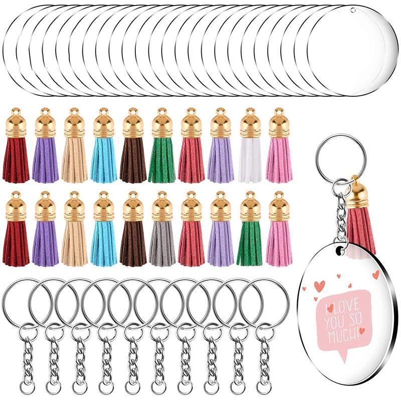 

Keychains 90 Pieces Acrylic Keychain Making Kit Clear Blanks And Colorful Tassel Pendants For DIY Projects1
