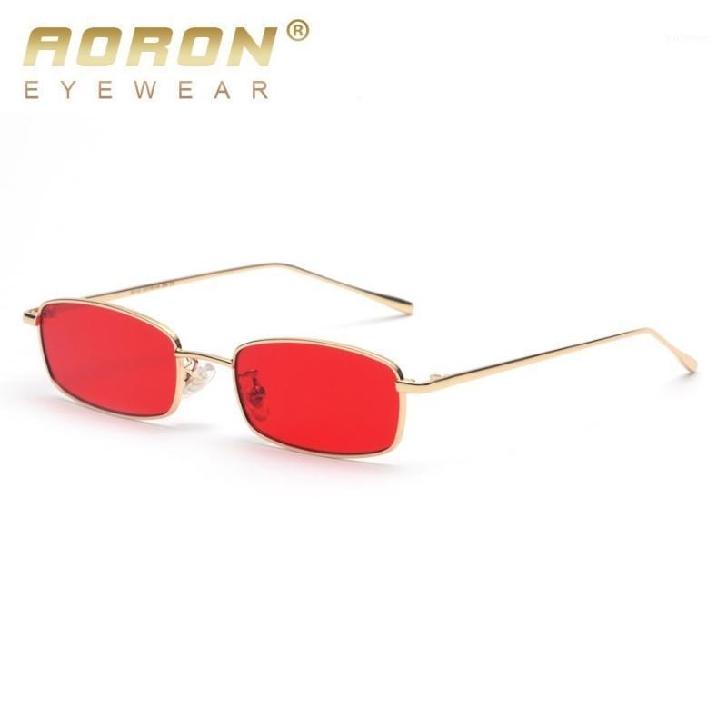 

AORON small rectangle sunglasses men red lens yellow 2020 metal frame clear lens sun glasses skinny for women unisex uv4001