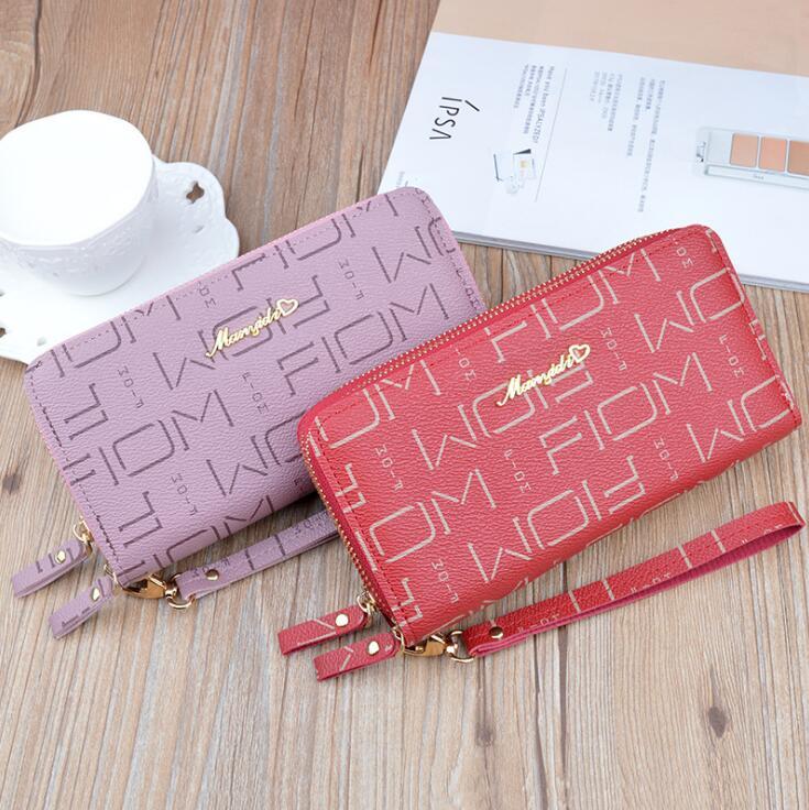 

wholesale women handbag elegant atmospheric printing hand wallet new contrast leather wallet double zipper mobile phone storage wallet, Red;black