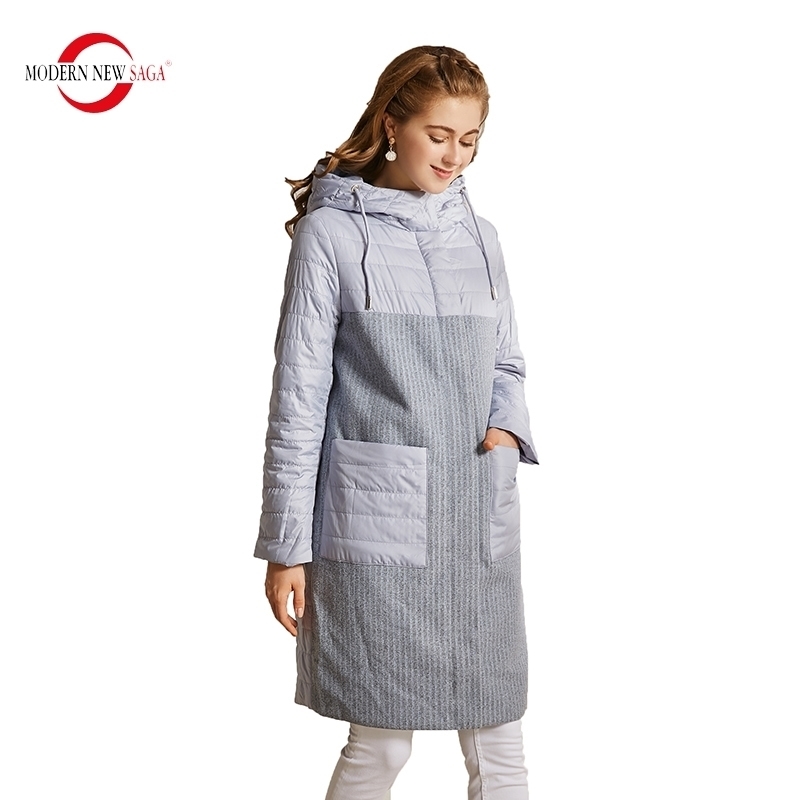 

MODERN NEW SAGA Women Coat Autumn Cotton Padded Jacket Hooded Quilted Coat Parka Women Long Jacket Pocket Lady Coats Winter 201125, K13-blue