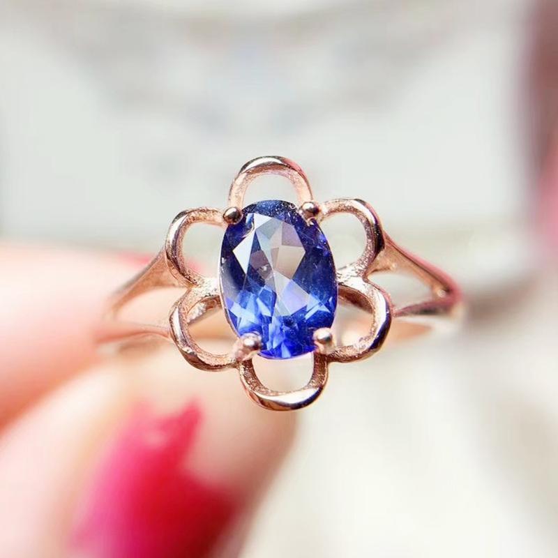 

Cluster Rings Natural Real Blue Topaz Flower Ring Per Jewelry 5*7mm 1.1ct Gemstone 925 Sterling Silver Fine T20897, Golden;silver
