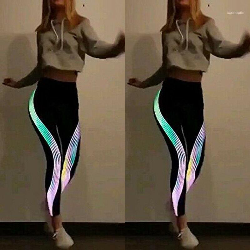 

2020 Brand New Fashion Sport Women Glow in Dark Fitness Leggings Running Gym Pants Workout Wear Hot Sale1, Black